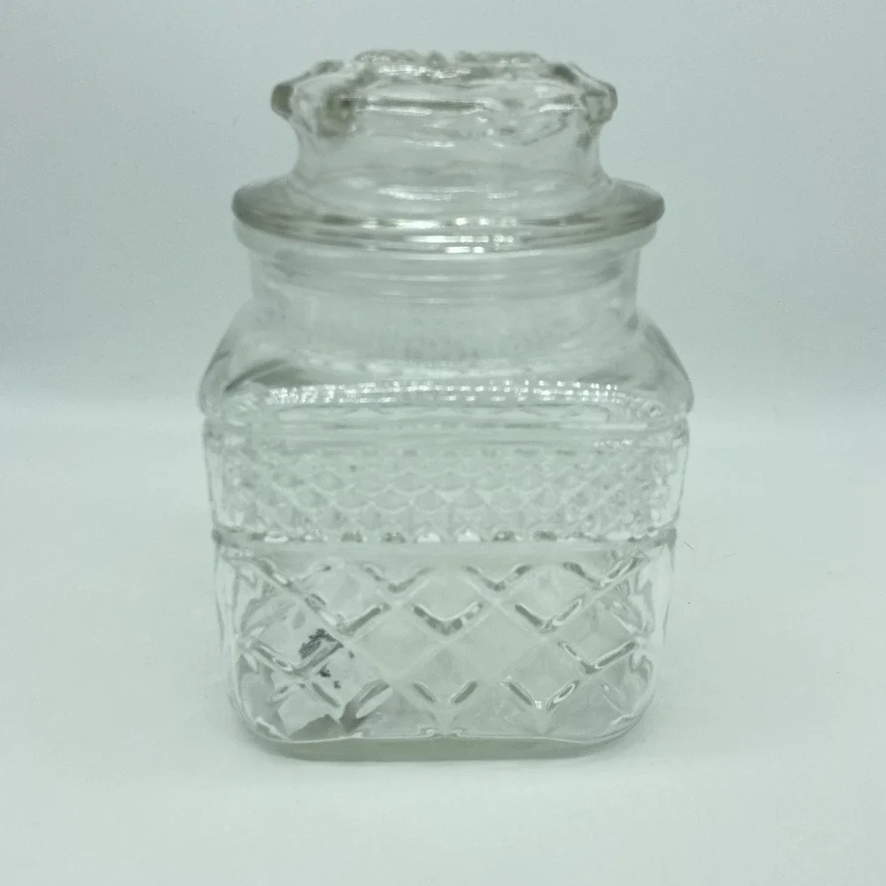 Anchor Hocking Wexford Clear Glass Apothecary Canister With Lid Diamond Pattern